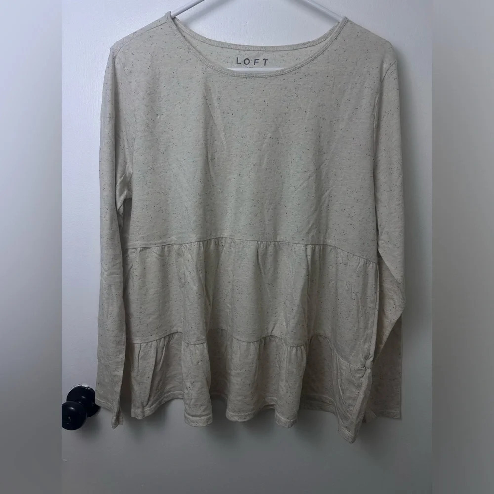 Loft cream confetti ruffle long sleeve women’s shirt size L #1194